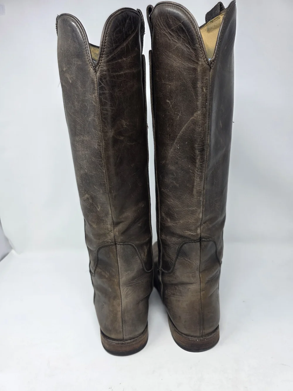 Frye Paige Tall Riding Boots Womens 7.5 Slate Brown Leather Pull On Knee High
